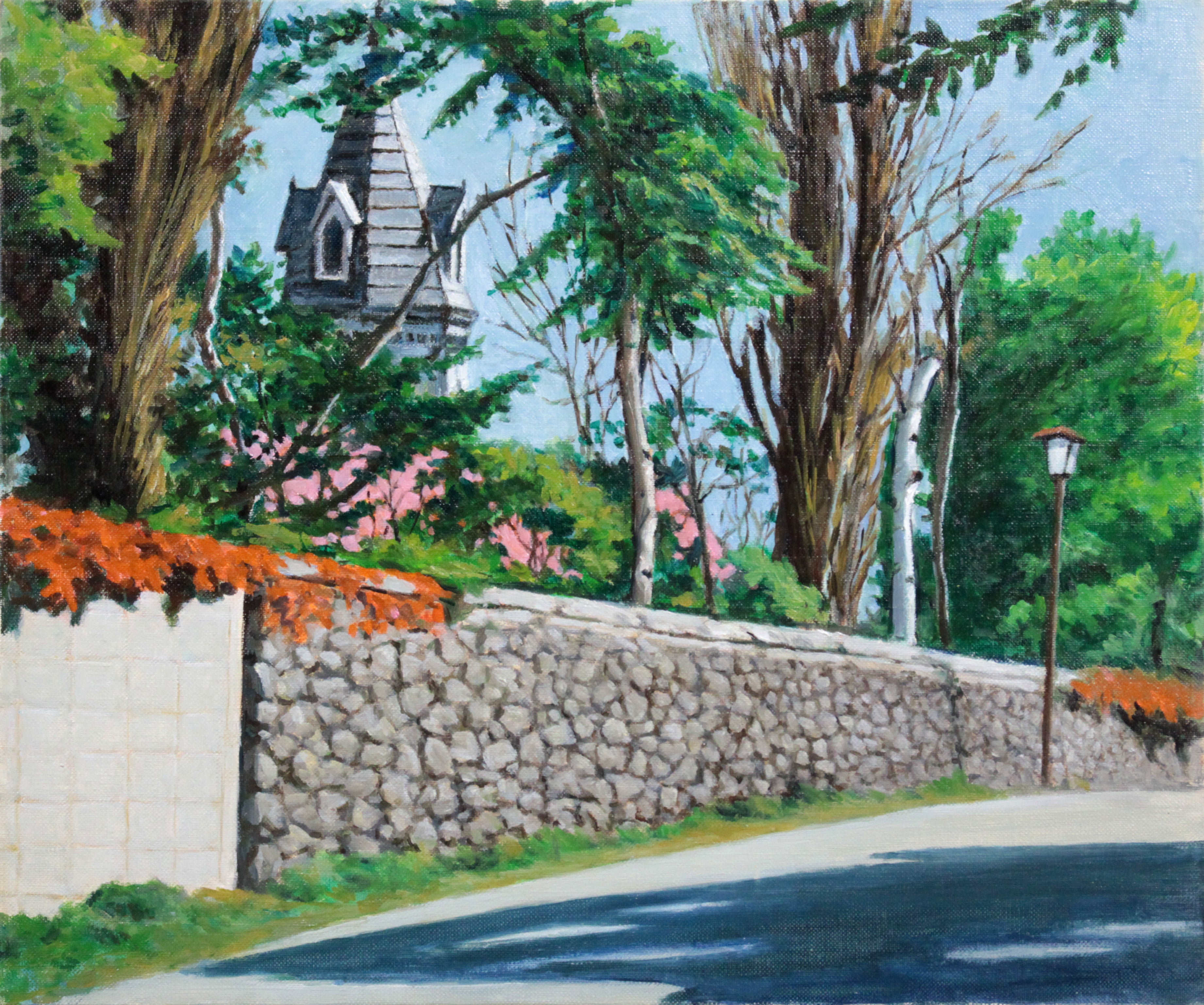 下山正八 『教会の見える坂道』 油彩画 - 北海道画廊