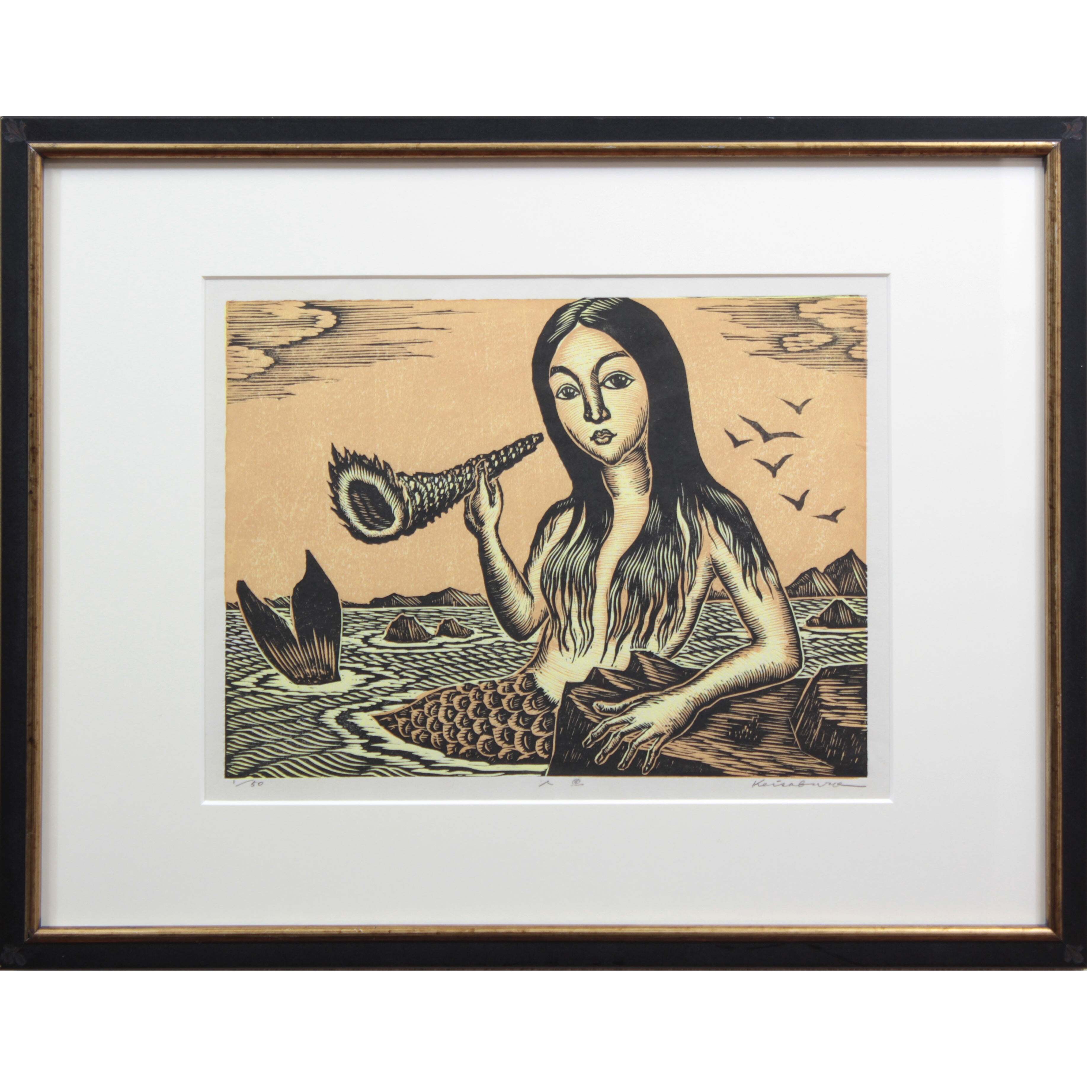 手島 圭三郎 『人魚』 木版画 - 北海道画廊