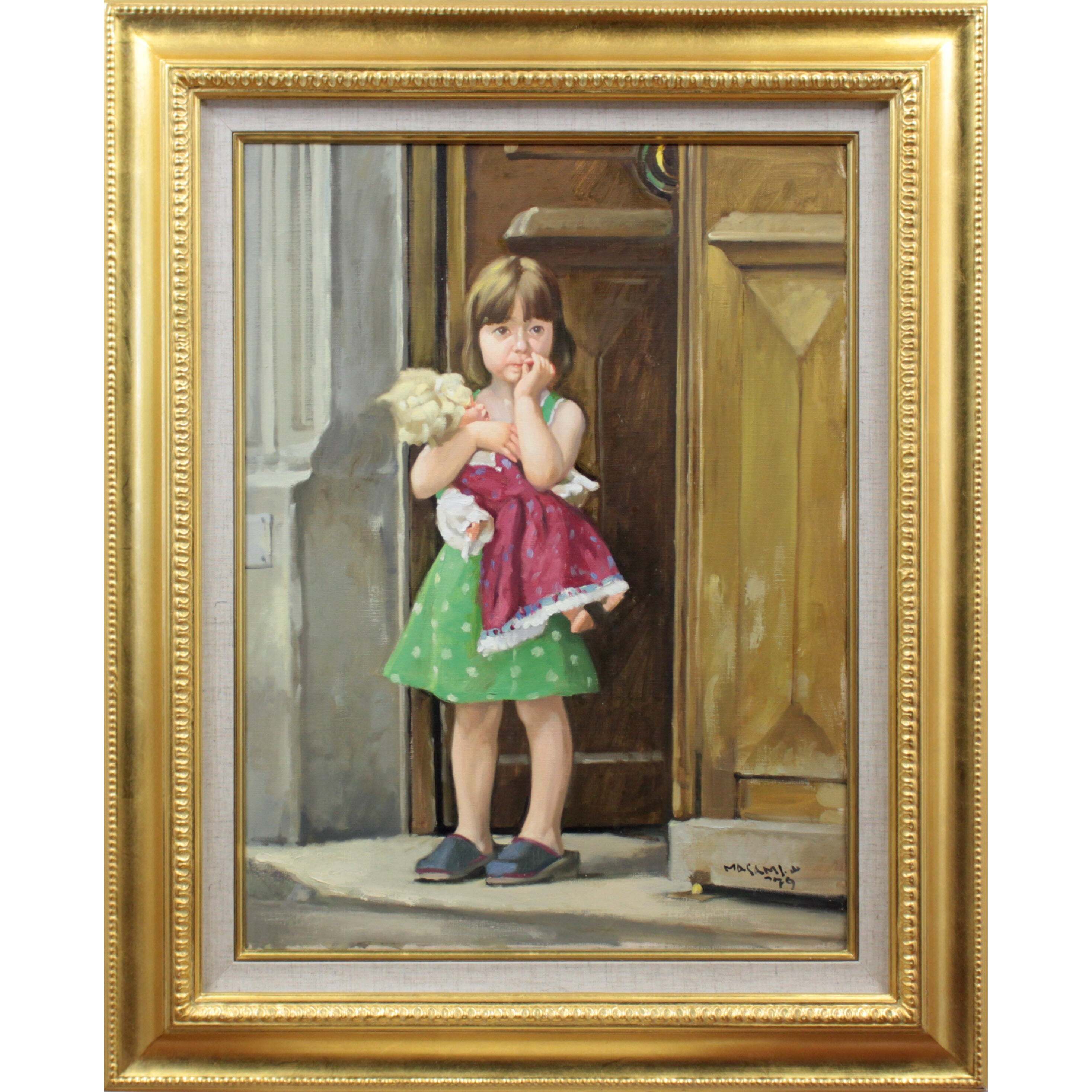 山岸正巳 『人形を抱く少女』 油彩画 - 北海道画廊