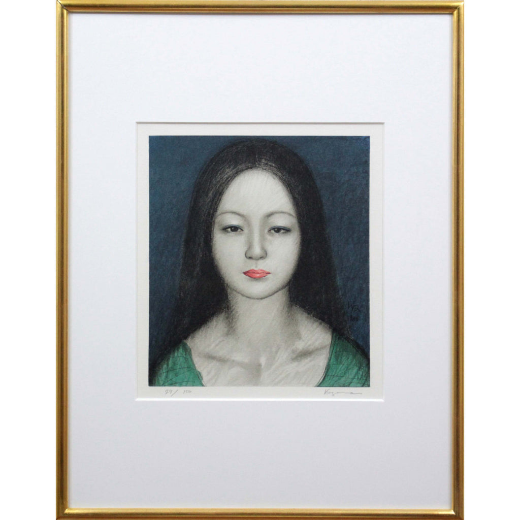 風間完 リトグラフ 54/100 直筆サイン 額装 女性像 美人画 版画 アート 風間完「女性像」リトグラフ 絵画買取・販売の小竹美術