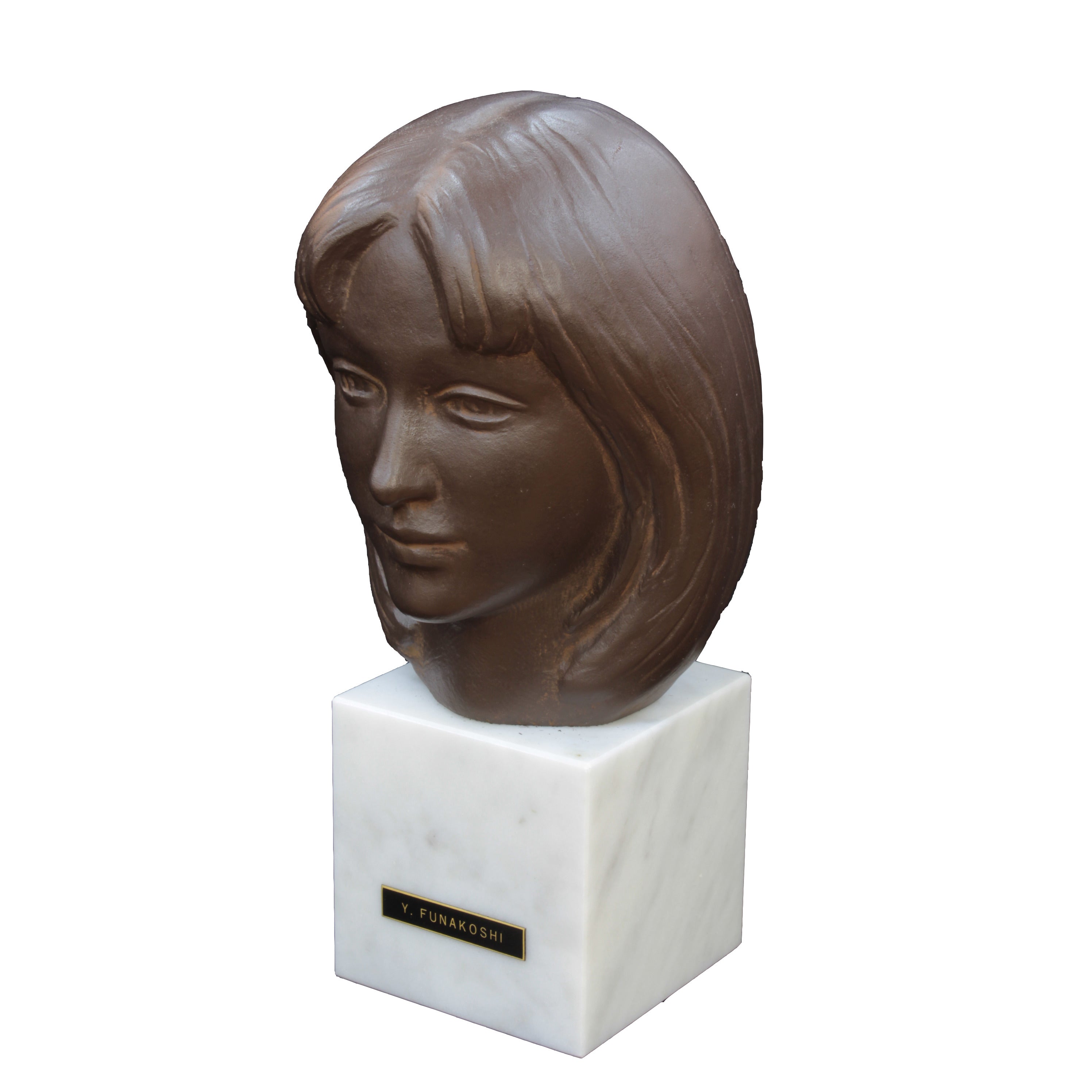 Y. FUNAKOSHI 女性の顔 舟越保武 少女像 ブロンズ K嬢 彫刻 YASUTAKE FUNAKOSHI Bronze image Sculpture / 舟越 保武 ブロンズ像