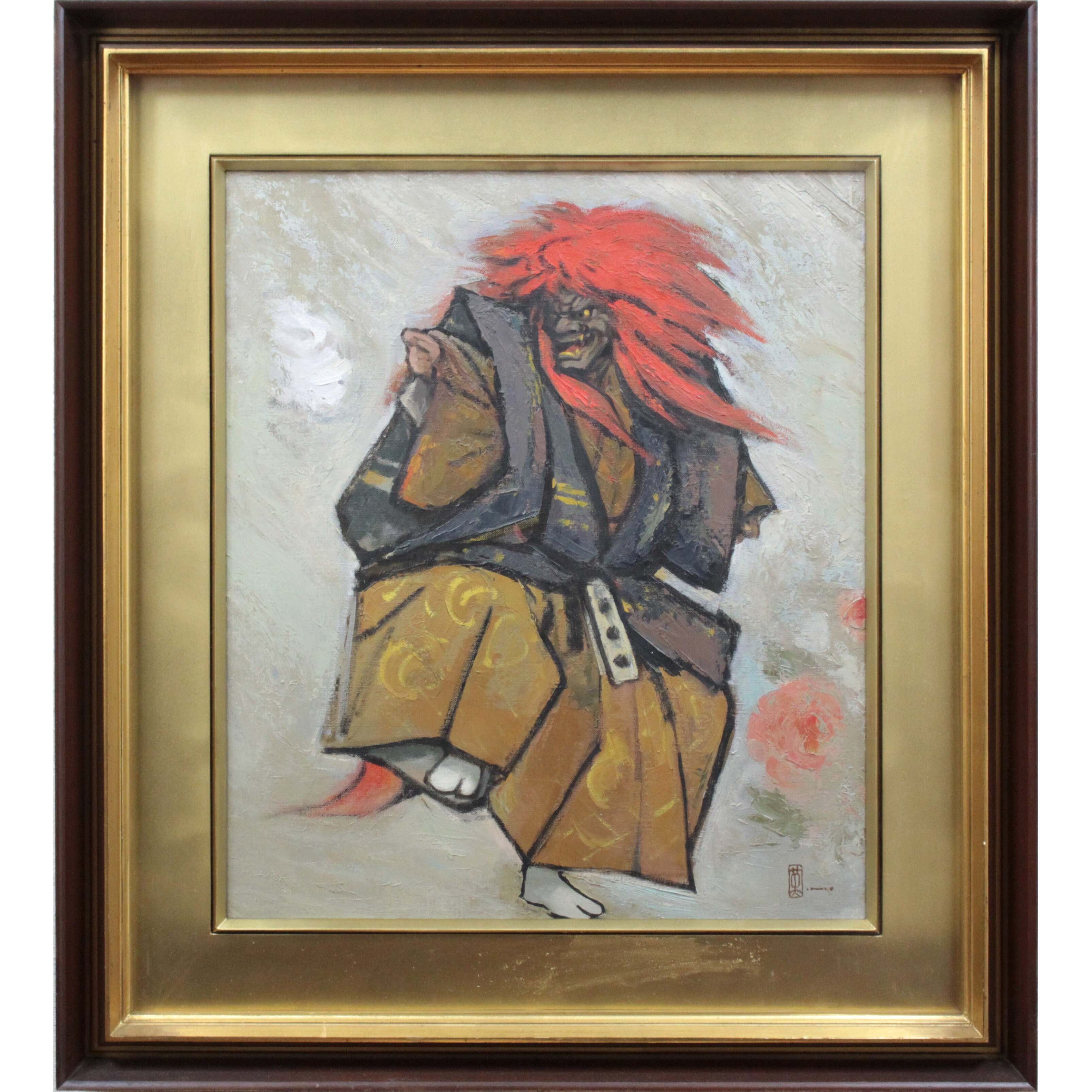 S14 能英樹（花房英樹）本物保証 能油絵日本伝統能絵画 見事な作品 能 英樹（花房英樹） 『石橋』 油彩画 - 北海道画廊